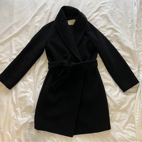 Babaton 100% Wool Robe coat in size small in black - Picture 1 of 11